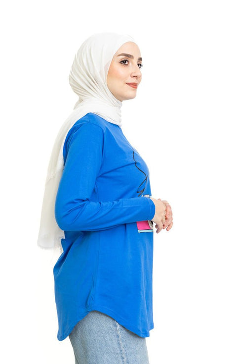 Royal Blue Printed Long - Sleeve Design 20 - Khotwh